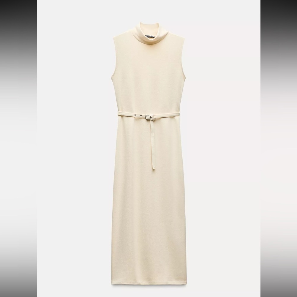 Zara Cream Belted Midi Dress